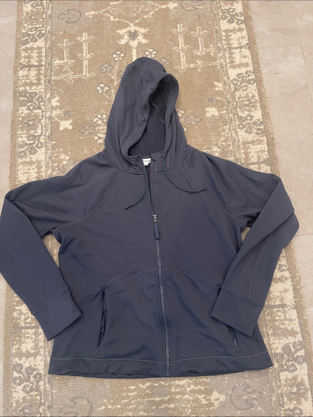 Athleta Charcoal Gray/blue Fleece-Lined Zip Hoodie